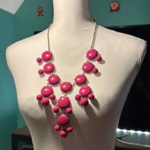 Vibrant Pink Bib Necklace with Cascading Beads